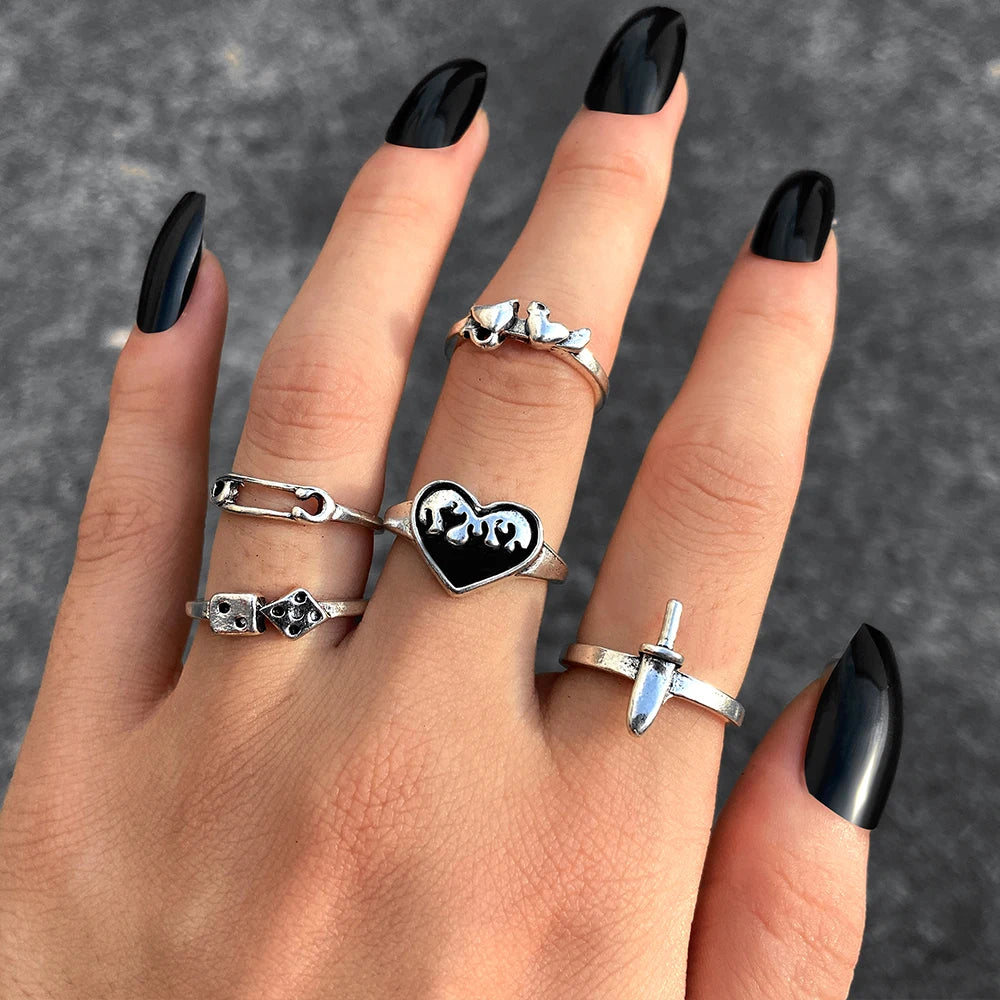Vintage Gothic Metal Rings Set for Women Girls Geometric Retro Multi Knuckle Joint Finger Ring Personality Snake Trendy Jewelry