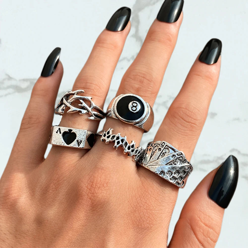 Vintage Gothic Metal Rings Set for Women Girls Geometric Retro Multi Knuckle Joint Finger Ring Personality Snake Trendy Jewelry