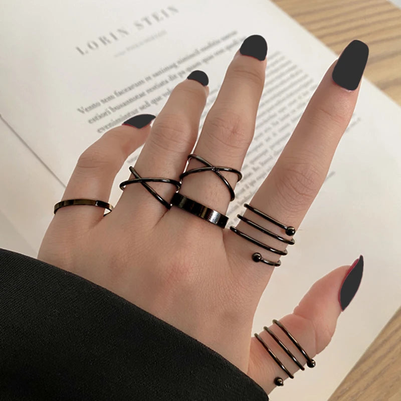 Vintage Gothic Metal Rings Set for Women Girls Geometric Retro Multi Knuckle Joint Finger Ring Personality Snake Trendy Jewelry