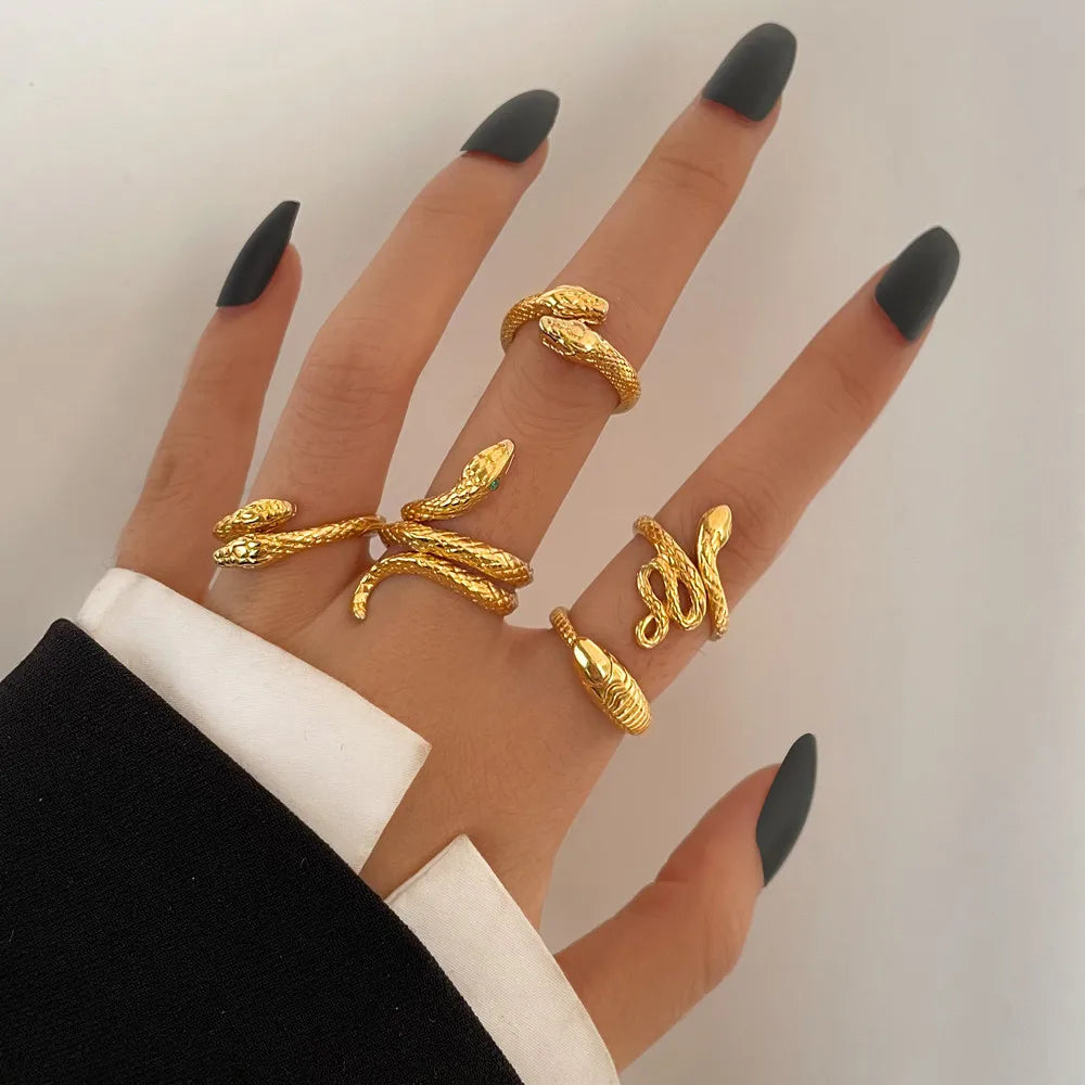 Vintage Gothic Metal Rings Set for Women Girls Geometric Retro Multi Knuckle Joint Finger Ring Personality Snake Trendy Jewelry