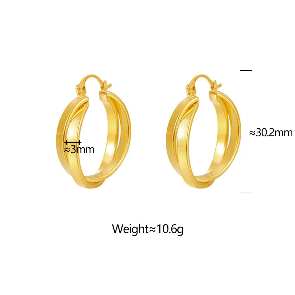 Vintage Metal Double Layer Winding Hollow Round Earrings for Women Trendy Earring Jewelry Prevent Allergy Party Accessories Gift