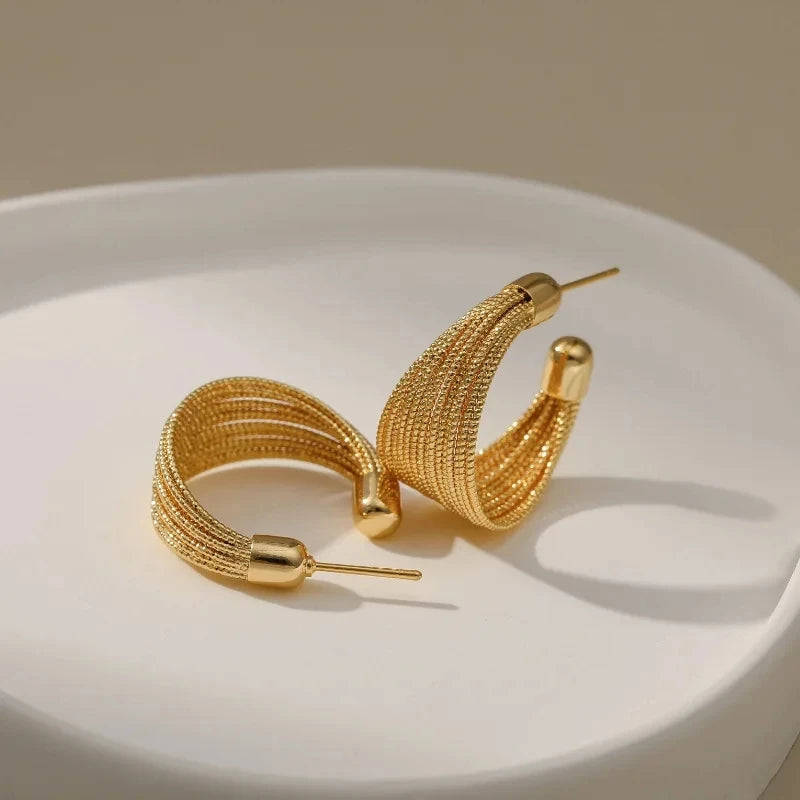 Vintage Metal Double Layer Winding Hollow Round Earrings for Women Trendy Earring Jewelry Prevent Allergy Party Accessories Gift