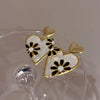 Vintage National Style Leopard Print Flower Double Heart Earrings for Women Girl Bridal Wedding Jewelry Gift Party