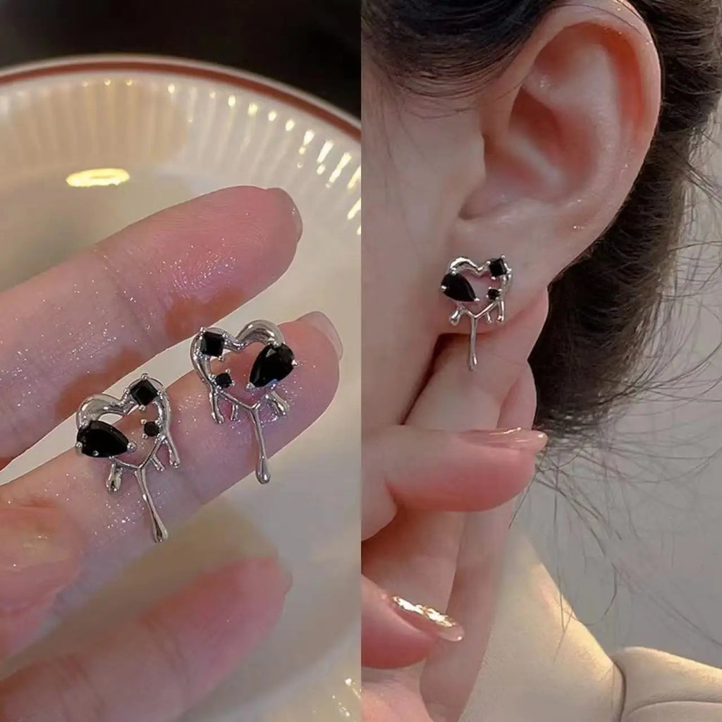 Vintage National Style Leopard Print Flower Double Heart Earrings for Women Girl Bridal Wedding Jewelry Gift Party