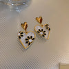 Vintage National Style Shell Daisy Double Heart Earrings for Women Girl Bridal Wedding Jewelry Gift Party