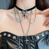 Vintage Red Crystal Heart Love Cross Butterfly Necklace for Women Sexy Lace Tassels Clavicular Chain Y2K Jewelry