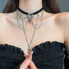 Vintage Red Crystal Heart Love Cross Butterfly Necklace for Women Sexy Lace Tassels Clavicular Chain Y2K Jewelry