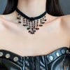 Vintage Red Crystal Heart Love Cross Butterfly Necklace for Women Sexy Lace Tassels Clavicular Chain Y2K Jewelry