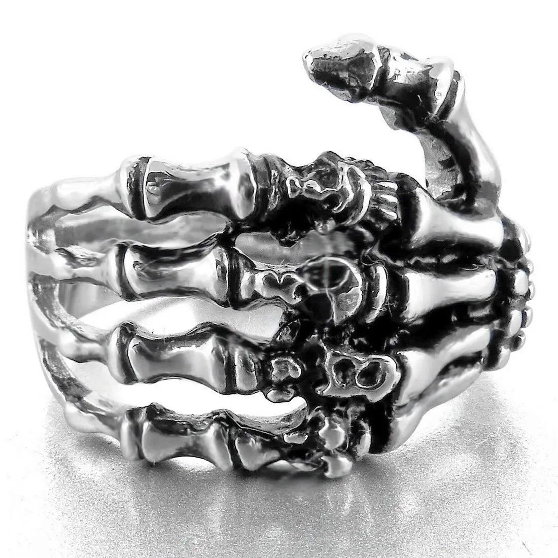 Vintage Skeleton Gothic Rings for Men Silver Colour Hand Bone Punk Couple Ring Women Hip Hop Creativity Jewelry  New