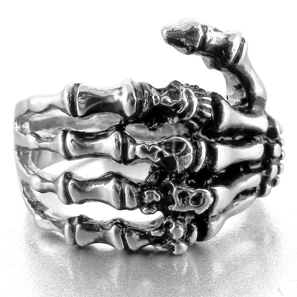 Vintage Skeleton Gothic Rings for Men Silver Colour Hand Bone Punk Couple Ring Women Hip Hop Creativity Jewelry  New