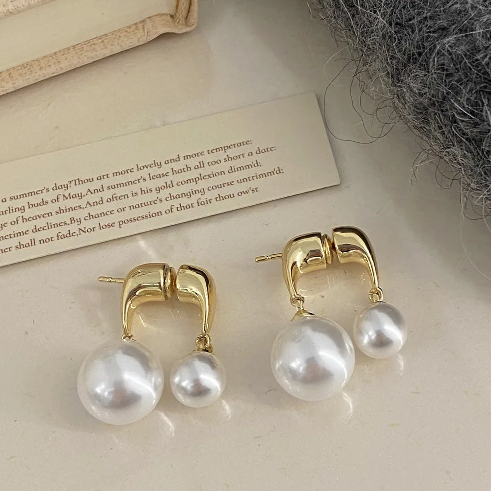Vintage Small and Large Pearl Earrings for Women Elegant Double-Sided Dangle Earrings Jewelry Wedding Birthday Gift