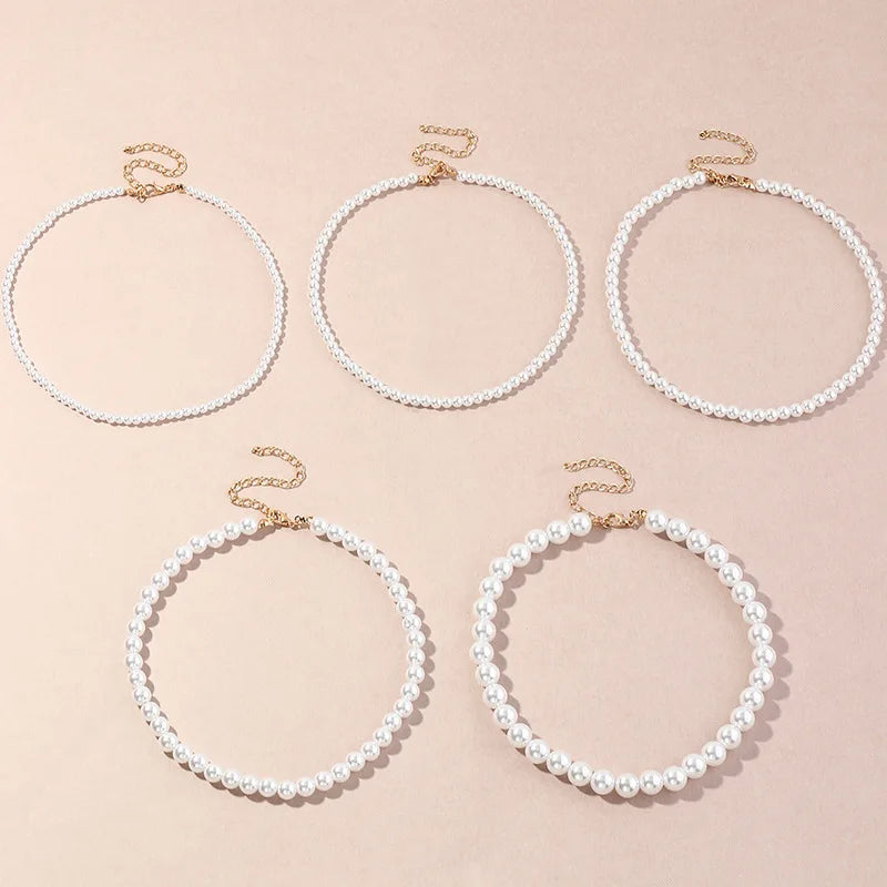 Vintage Style Simple 6MM Pearl Chain Choker Necklace For Women Wedding Love Shell Pendant Necklace  Jewelry