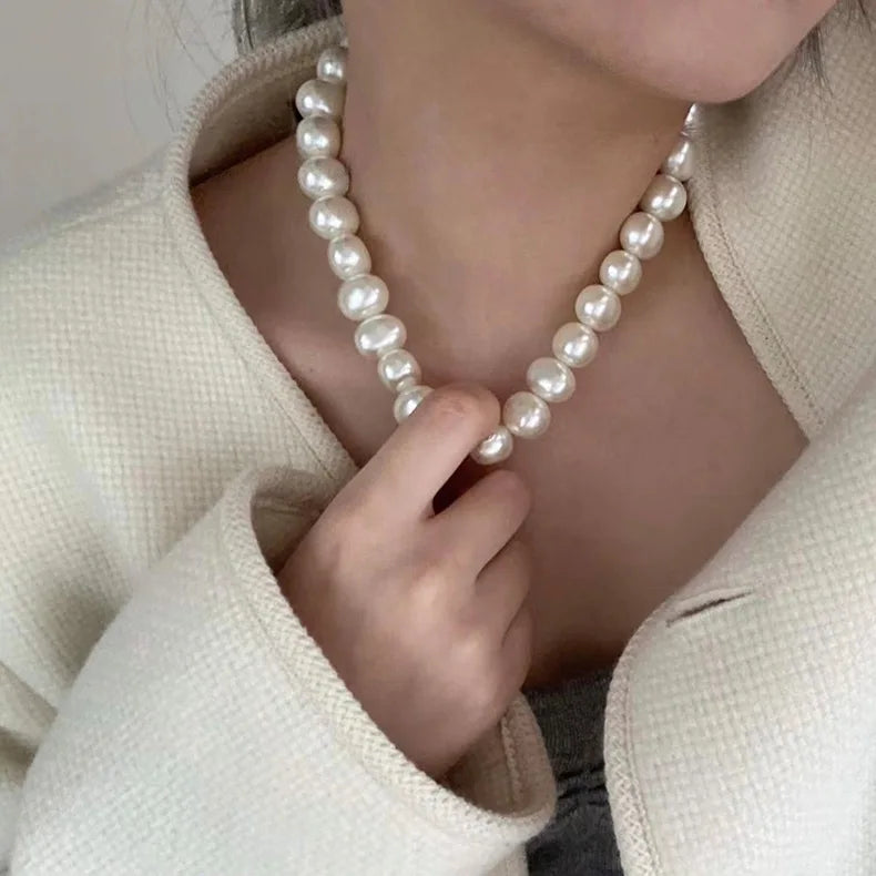 Vintage Style Simple 6MM Pearl Chain Choker Necklace For Women Wedding Love Shell Pendant Necklace  Jewelry