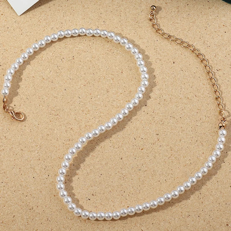 Vintage Style Simple 6MM Pearl Chain Choker Necklace For Women Wedding Love Shell Pendant Necklace  Jewelry