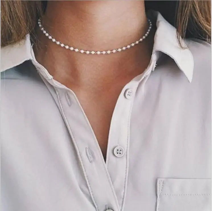 Vintage Style Simple 6MM Pearl Chain Choker Necklace For Women Wedding Love Shell Pendant Necklace  Jewelry