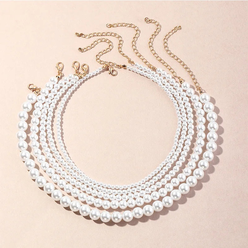 Vintage Style Simple 6MM Pearl Chain Choker Necklace For Women Wedding Love Shell Pendant Necklace  Jewelry