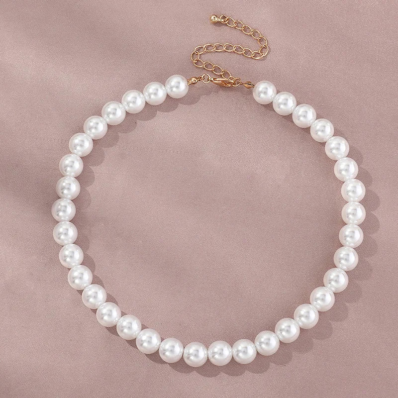 Vintage Style Simple 6MM Pearl Chain Choker Necklace For Women Wedding Love Shell Pendant Necklace  Jewelry