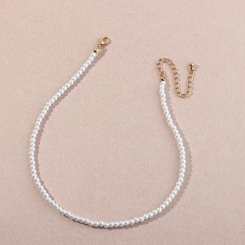 Vintage Style Simple 6MM Pearl Chain Choker Necklace For Women Wedding Love Shell Pendant Necklace  Jewelry