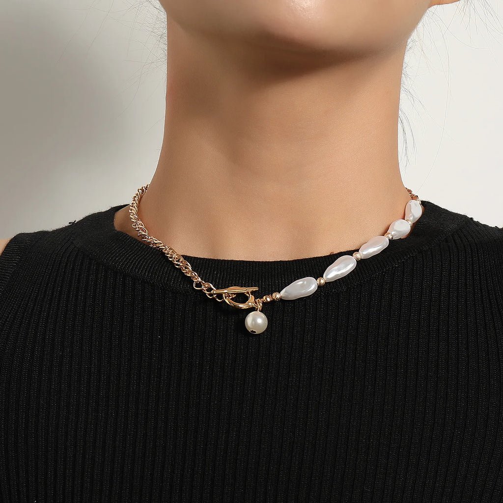 Vintage Style Simple 6MM Pearl Chain Choker Necklace For Women Wedding Love Shell Pendant Necklace  Jewelry