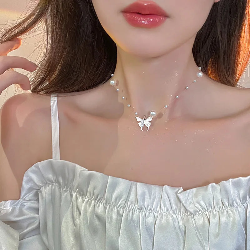 Vintage Style Simple Pearl Chain Choker Necklace for Women Wedding Love Shell Pendant Necklace Jewelry Wholesale