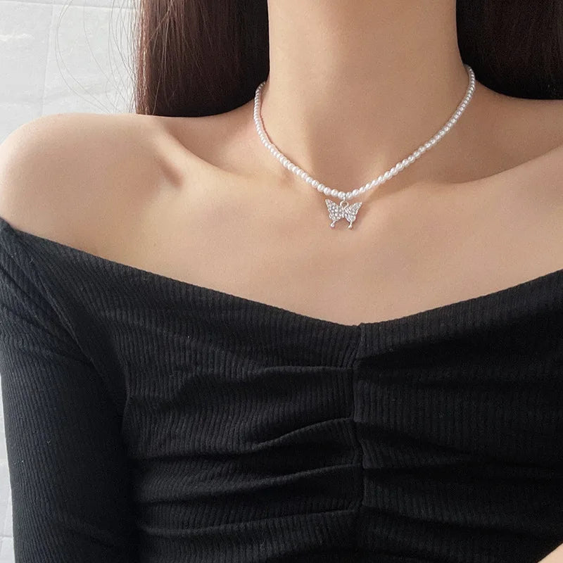 Vintage Style Simple Pearl Chain Choker Necklace for Women Wedding Love Shell Pendant Necklace Jewelry Wholesale