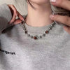 Vintage Tiger Eye Stone Necklace Gothic Geometric Metal Ball Beaded Necklace for Women Jewelry Accessories Y2K Aesthetic