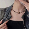 Vintage Tiger Eye Stone Necklace Gothic Geometric Metal Ball Beaded Necklace for Women Jewelry Accessories Y2K Aesthetic