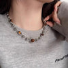 Vintage Tiger Eye Stone Necklace Gothic Geometric Metal Ball Beaded Necklace for Women Jewelry Accessories Y2K Aesthetic