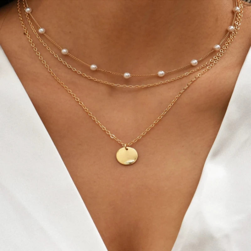 Vintage Twist Round Charm Layered Necklace Women's Jewelry Accessories for Girls Clothing Aesthetic Gifts  Pendant 2022