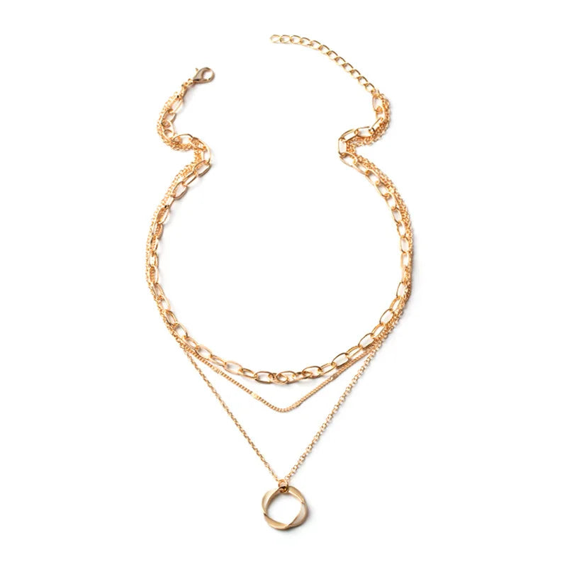 Vintage Twist Round Charm Layered Necklace Women's Jewelry Accessories for Girls Clothing Aesthetic Gifts  Pendant 2022