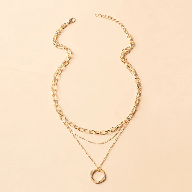 Vintage Twist Round Charm Layered Necklace Women's Jewelry Accessories for Girls Clothing Aesthetic Gifts  Pendant 2022