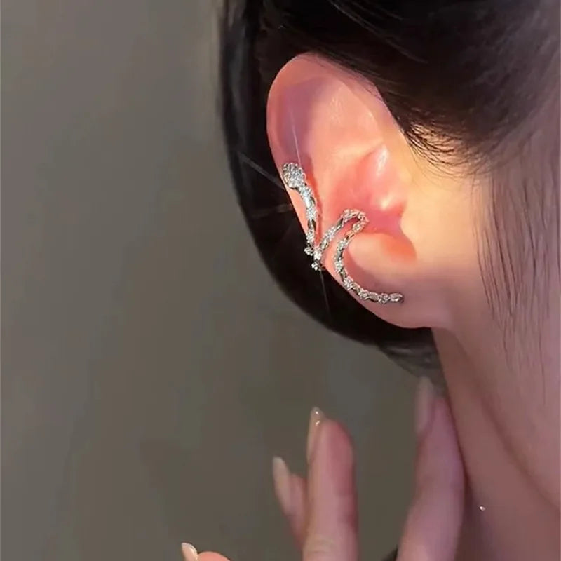 Vintage Water Drop Zircon Tassel Snake Shaped Ear Cuff Without Piercing Clip Earrings for Women Punk Chain Ear Clip Jewelry Gift