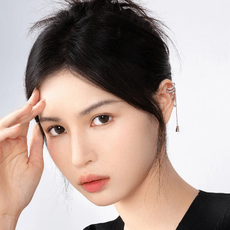 Vintage Water Drop Zircon Tassel Snake Shaped Ear Cuff Without Piercing Clip Earrings for Women Punk Chain Ear Clip Jewelry Gift