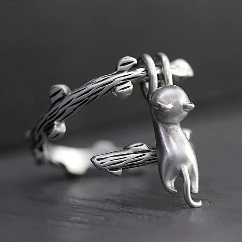 Vivid Cute Silver Color Kitty Cat Open Rings For Women Girls   Adjustable Men's Ring Gothic Animal Jewelry Gifts
