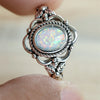 White Fire Opal Engagement Ring Big Oval Stone Wedding Bands Rings For Women Antique Silver Color Party Jewelry Birthstone Gifts