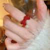 Winter Flocking Design Pearl Bow Rings Women Exquisite Opening Finger Ring Christmas Jewelry Accessories
