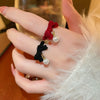 Winter Flocking Design Pearl Bow Rings Women Exquisite Opening Finger Ring Christmas Jewelry Accessories