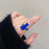 Winter Flocking Design Pearl Bow Rings Women Exquisite Opening Finger Ring Christmas Jewelry Accessories