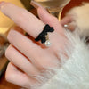 Winter Flocking Design Pearl Bow Rings Women Exquisite Opening Finger Ring Christmas Jewelry Accessories