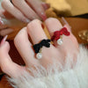 Winter Flocking Design Pearl Bow Rings Women Exquisite Opening Finger Ring Christmas Jewelry Accessories