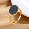 Women's  Geometric Open Rings Accessory Black/White Round Epoxy Glossy Disk Female Trendy Golden Ring Jewelry  Gifts