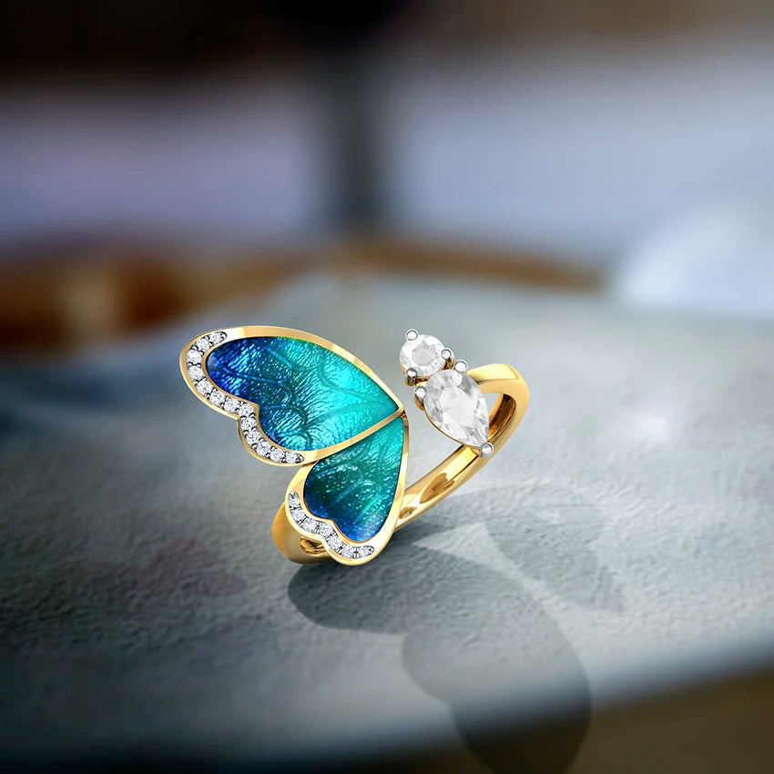Women's Ring Adjustble With Blue Butterfly  Rings Female Romantic Birthday Elegent Gift Simple Gilr Jewelry  A3M465