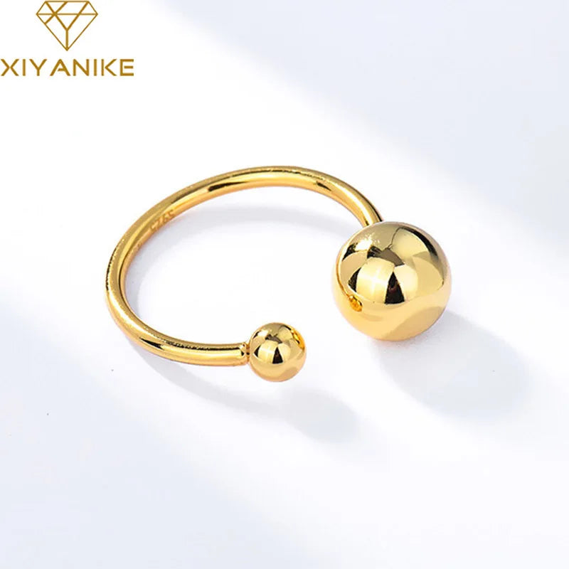 XIYANIKE  Glossy Big Small Ball Open Cuff Rings For Women Girl   Trendy Jewelry Gift Party Wedding кольцо женское
