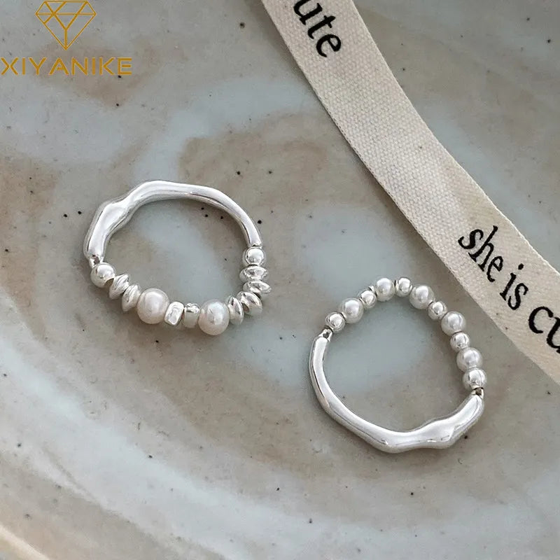 XIYANIKE Asymmetrical Beads Pearl Elastic Cord Rings For Women Girl   Korean   Jewelry Gift Party кольцо женское