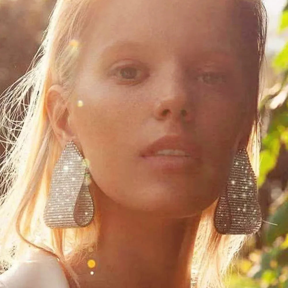 XSBODY Designer Full Rhinestone Earrings Riangle Ladies Earrings Banquet Wedding Exaggeration Statement Jewelry Accessories