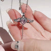 Y2K Accessories Peach Heart Water Drop Pendant Necklace Pink Crystal Egirl Sweet Cool Clavicle Chain Aesthetic Jewelry