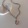 Y2K Accessories Peach Heart Water Drop Pendant Necklace Pink Crystal Egirl Sweet Cool Clavicle Chain Aesthetic Jewelry