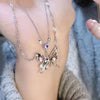 Y2K Crystal Butterfly Pendant Necklace Women Light   Egirl Punk Heart Grunge Clavicle Chain  Jewelry Party Gift 2023