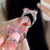 Y2K Pink Crystal Bowknot Zircon Rings for Women  Sweet Lovely Girl Open Adjustable Ring Kpop Party Jewelry Gift 2023