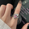 Y2K Pink Crystal Bowknot Zircon Rings for Women  Sweet Lovely Girl Open Adjustable Ring Kpop Party Jewelry Gift 2023